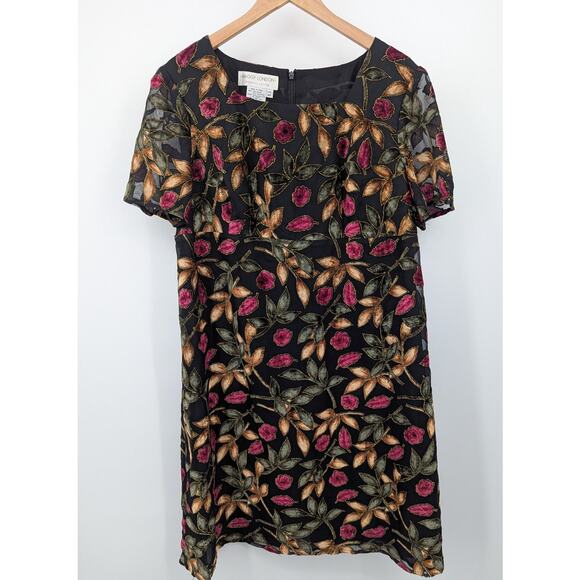 Vintage Maggy London 14WP Floral Velvet Maxi Timeless Whimsy Fall Palette Dress - Picture 1 of 4